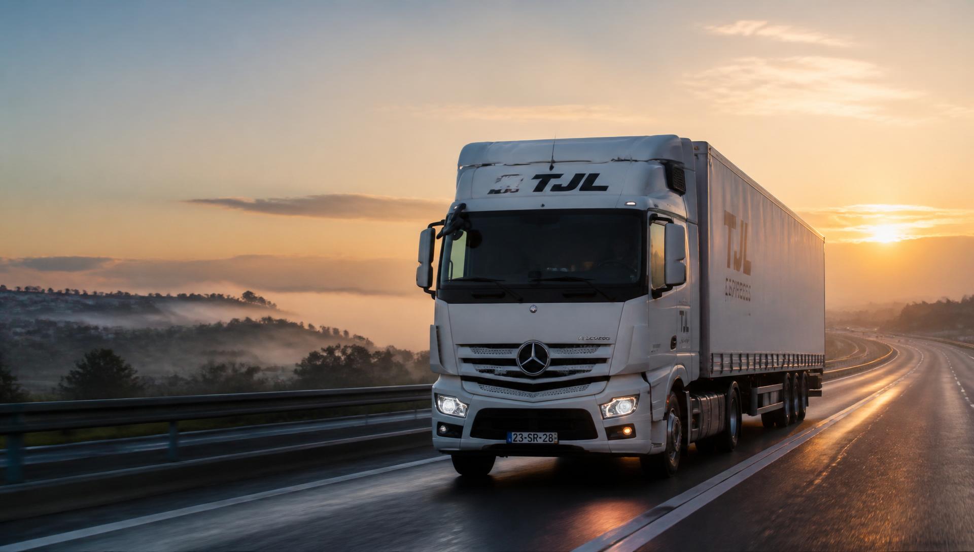 Camião articulado numa autoestrada portuguesa ao amanhecer